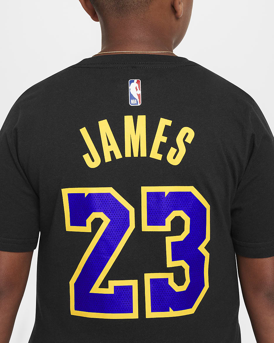 LeBron James Los Angeles Lakers City Edition Older Kids Boys Nike NBA T Shirt. Nike BE